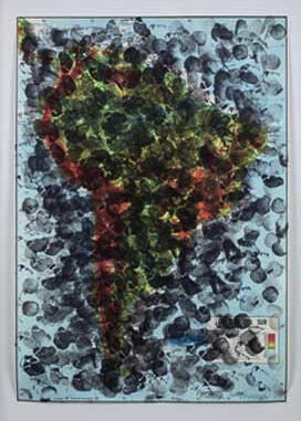 Horacio Zabala, Mapa manchado, 1974, impresiones de sello de goma sobre mapa impreso