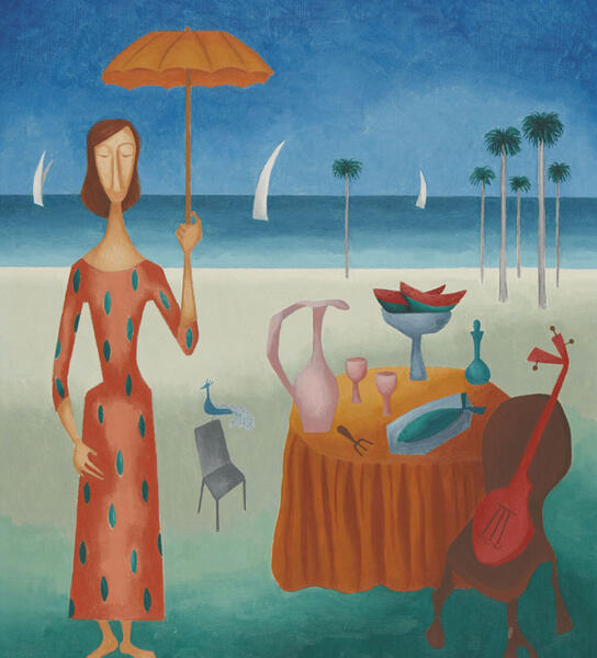 Cundo Bermudez, La Mujer en La Playa, 1982, oil on canvas, 20.5 x 17 inches (52.1 x 43.2 cm) LOT 198