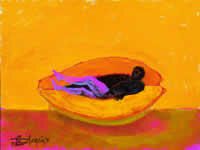 "Un bañito", óleo sobre tela 12" x 16".