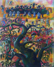 "La primera cena", óleo sobre tela, 190 x 153 cm, 2001