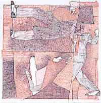 "Pa' que bailen los muchachos", tinta sobre canson francés, 32 x 35,5 cm.,2001