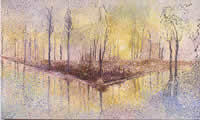 "Luz en las aguas", puntillismo, óleo sobre tela, 153 x 90 cm.