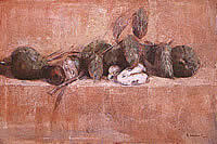"Chirimoyas", 1.20 x 0.80, óleo sobre tela, 2001.