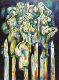 "Torsos sacrificados", óleo sobre lienzo, 61" X 46", 2002