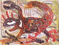 "Escorpión", técnica mixta sobre papel, 68 x 48 cm, 2001