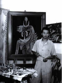 Wilfredo Lam en su taller en La Habana en 1947