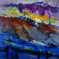 "Caminos de memorias II", mixed medium on canvas, 52 x 52', 2002.