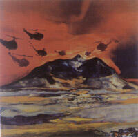César Menéndez, "Camino a Guazapa" , óleo sobre tela, 23.6 x 23.6 cm, 1990