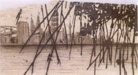 Glexis Novoa, Illegal Zone,  grafito sobre mármol Travertino, 31 x 53.3 cm.