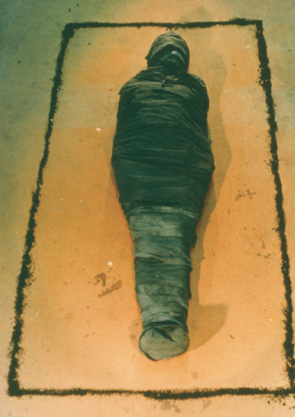 Untitled (El Ixchell Negro), 1977 Lifetime color photograph mounted on board, 20 x 13 1/4 in. © The Estate of Ana Mendieta Collection Courtesy Galerie Lelong, New York. Sin título (El Ixchell Negro), 1977. Fotografía de la artista montada sobre panel de madera, 50,8 x 33,7 cm Copyright de la Colección Sucesión Ana Mendieta. Cortesía de Galérie Lelong, Nueva York.