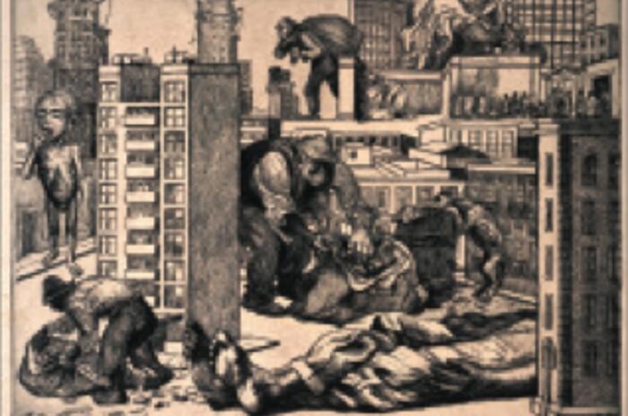 Alfredo Zalce. México is becoming a large city..., 1947. Burin engraving on paper, 16.6 x 21.3 in. Instituto National Institute of Fine Arts, National Museum of Engraving, Mexico. México se transforma en una gran ciudad..., 1947. Grabado a buril sobre papel. 42,1 cm x 54,2 cm. Instituto Nacional de Bellas Artes, Museo Nacional de la Estampa, México. Alfredo Zalce. México is becoming a large city..., 1947. Burin engraving on paper, 16.6 x 21.3 in. Instituto National Institute of Fine Arts, National Museum of Engraving, Mexico. México se transforma en una gran ciudad..., 1947. Grabado a buril sobre papel. 42,1 cm x 54,2 cm. Instituto Nacional de Bellas Artes, Museo Nacional de la Estampa, México.