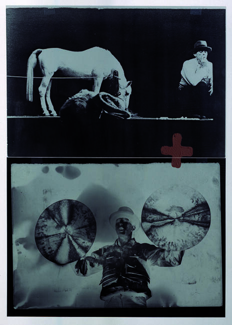 Joseph Beuys (*1921 - 1986) Ifigenia / Tito Andrónico 1985 Fotografía en positivo y negativosobre film, objeto de vidrio enmarco metálico Colección del Deutsche Bank