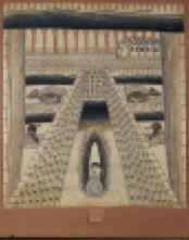 Untitled (patio). Ca. 1953, Pencil and colored pencil on fragments of glued paper, 40.4 x 37 in. Anthony Petillo Collection, Milwaukee. Wi, USA. Sin título (patio) Ca. 1953. Lápiz y lápiz de color sobre frag- mentos de papel encolados. 102,8 x 91,4 cm. Colección Anthony Petullo, Milwaukee. Wi, EUA.