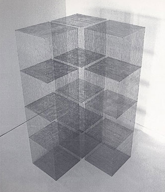 Sara Modiano, Anima, Instalation, Instalacion, 2002, 170 cubes of 7.89" x 7.87" x 7.87", wire mesh. 170 cubos de  7.89" x 7.87" x 7.87" hilo 