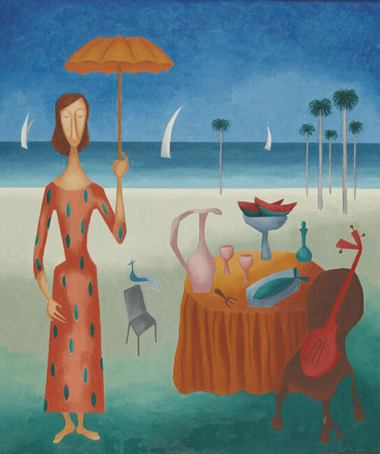 Cundo Bermudez, La Mujer en La Playa, 1982, oil on canvas, 20.5 x 17 inches (52.1 x 43.2 cm) LOT 198