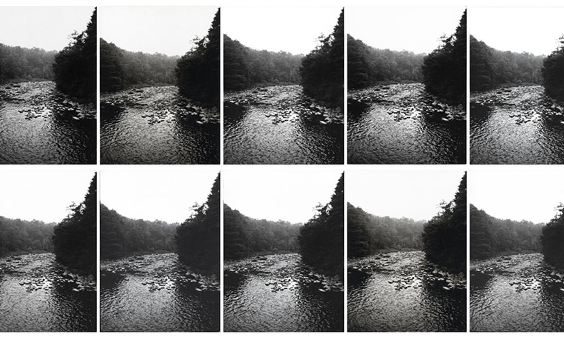 Diagonal Falls / Caída Diagonal, 1976. Nine silver gelatin prints, 32 x 40 in (overall, unframed). Courtesy Henrique Faría Fine Art/ Nueve impresiones en gelatina de plata, 81,3 x 101,6 cm. (en total, sin marco). Cortesía Henrique Faría Fine Art.