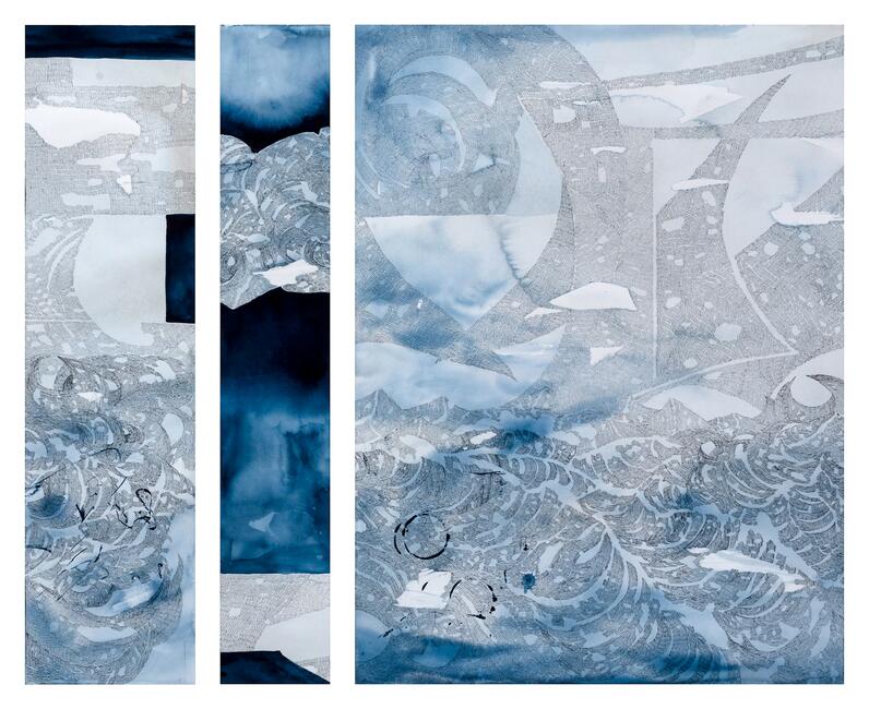 "Corrientes Paralelas", María Marta Fasoli. Acuarela y tinta rotring sobre papel.