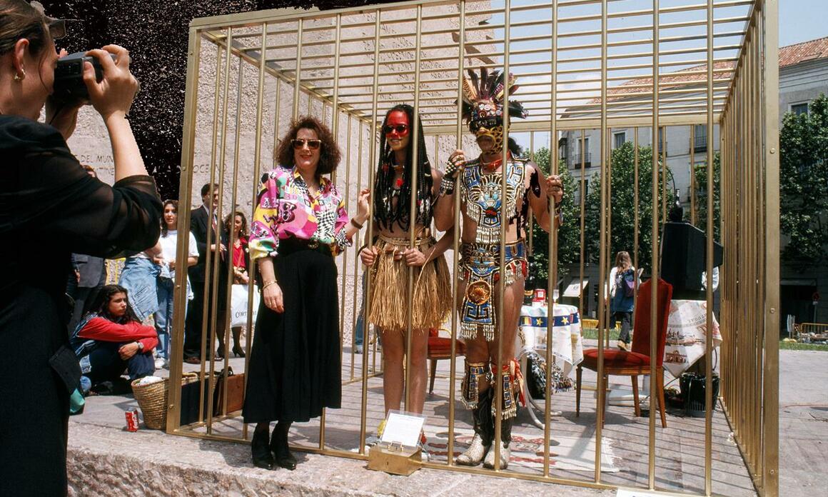 Coco Fusco, The Couple in the Cage: A Guatinaui Odyssey, 1993.