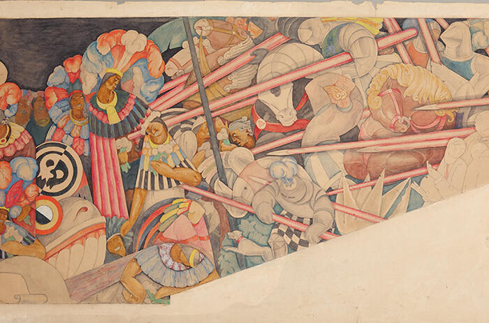 05. Jean Charlot, detail of mural The Massacre in the Main Temple, Mexico City, 1922–1923. Fresco, 14’ x 26’ © The Jean Charlot Estate LLC, with permission. Photograph © Bob Schalkwijk. 05. Jean Charlot, detail of mural The Massacre in the Main Temple, Mexico City, 1922–1923. Fresco, 14’ x 26’ © The Jean Charlot Estate LLC, with permission. Photograph © Bob Schalkwijk.