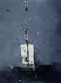 "El lío está abajo", acrílico s/tela, 130 x 97 cm