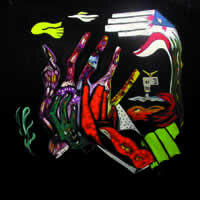 "Manos de Aqui", 39 1/2 x 39 1/2", óleo sobre lienzo, 2000.