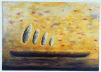 "Semillas flotando", óleo, 135 x 180 cms, 2001.