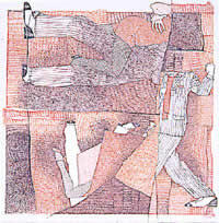 "Pa' que bailen los muchachos", tinta sobre canson francés, 32 x 35,5 cm.,2001
