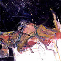 "Mamma laying all her eggs in one basket" oil on canvas, 55 x 55"