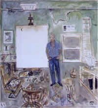 "Autorretrato con lienzo en blanco", óleo sobre tela, 50" x 60"