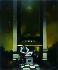 "Personaje con cuadro", óleo sobre tela, 120 x 100 cm