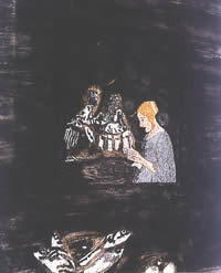 "Recipe of gefil fish for Las Meninas and The Granddaughter of Inquisition on a starry eastern night", Técnica mixta, 147 x 220 cm