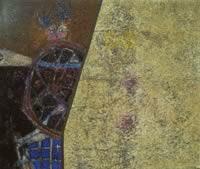 "Manos con tortuga cabeza de lechuza" Oleo s/tela